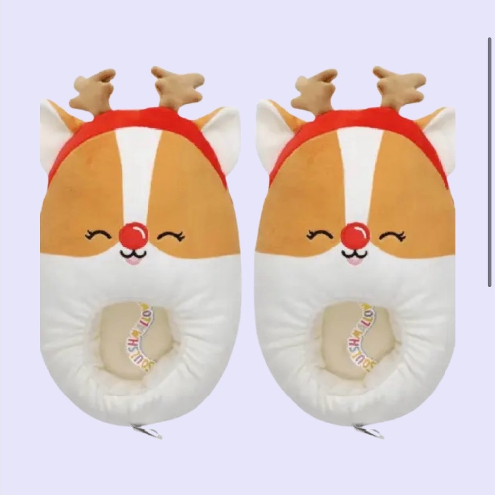 Regina the Reindeer Corgi Kids Squishmallow Spippers- Red and White